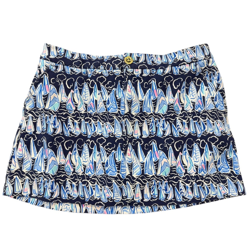 Lilly Pulitzer Colette Mini Skirt Skort Size 4 Blue Sailboat Print Preppy